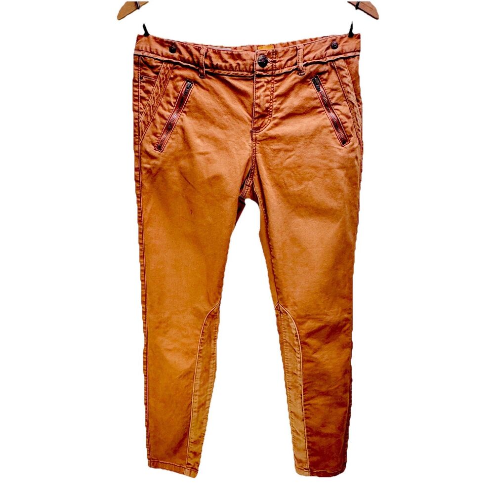 Anthropologie Pilcro Pants Sz 6 Petite Orange Rust Equestrian Velvet Trim